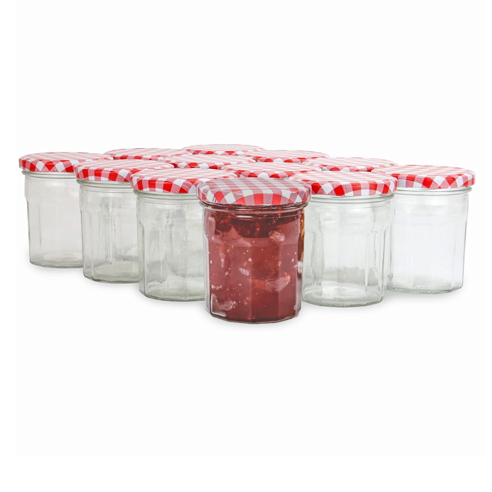 Magna Retail Jam Jars Glass Wide Mouth Preserve Pots 324Ml Airtight Jar - Set Of 12