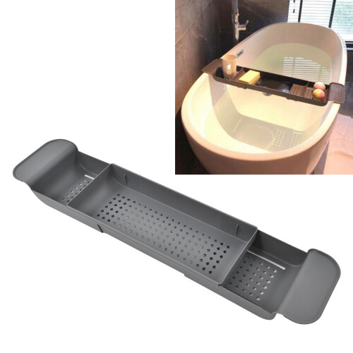 Expandable Grey Bathtub Caddy Tray, Multi-Functional Non-Slip Organizer