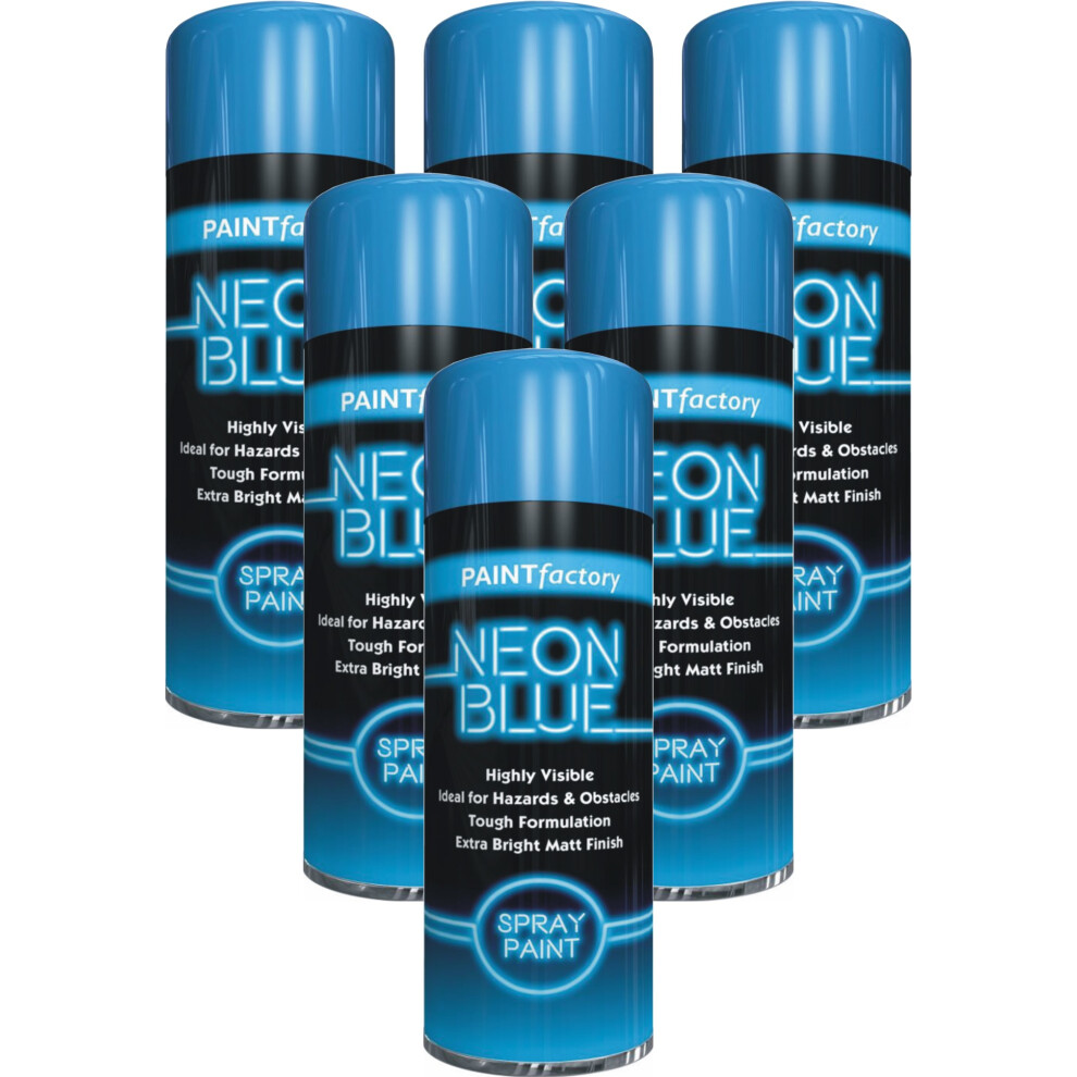 6 X Neon Fluorescent Blue Bright Spray Paint Aerosol Matt Metal Wood 5061097234308