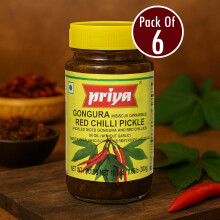 Priya Gongura & Red Chilli Pickle – 300g (Pack of 6) | Authentic Andhra Taste | Spicy & Tangy Sorrel Leaves with Red Chilli Achar