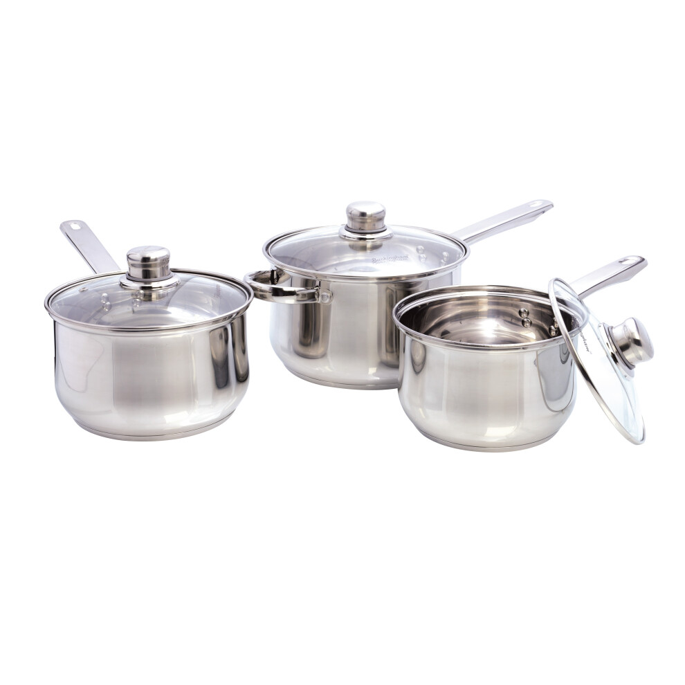 Buckingham Deep 3-Piece Saucepan Set Stainless Steel Cooking Pots with Glass Lids-image-OPC-PFHZY8F-NEW