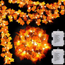 2 Pack Maple Leaf Garland with Lights for Outdoor Decoration Indoor