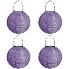 (Purple)Solar Powered Outdoor Hanging Lanterns IP55 Waterproof LED Party Lights (4 Pack)