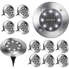 Luci da terra, confezione da 12 luci solari da incasso a 8 LED, impermeabili, bianco freddo