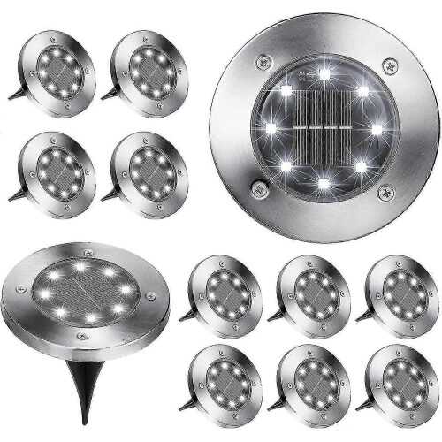 Ground Lights, 12 Pack 8 Led Solar In-ground Lights, Waterproof , Cool White