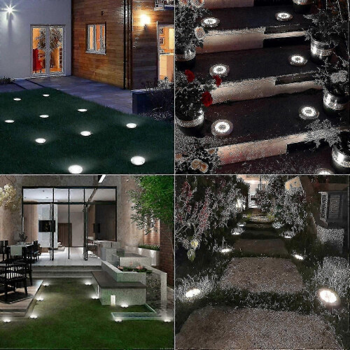 Ground Lights, 12 Pack 8 Led Solar In-ground Lights, Waterproof , Cool White 2