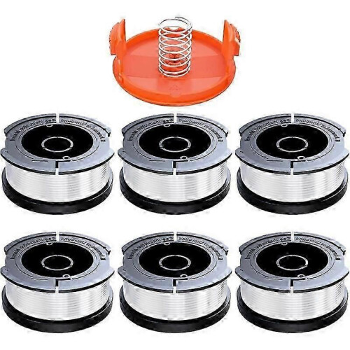 6-piece trimmer spool, 1.65 mm, with 9 m cutting cord, including 1 replacement spool cap and 1 replacement