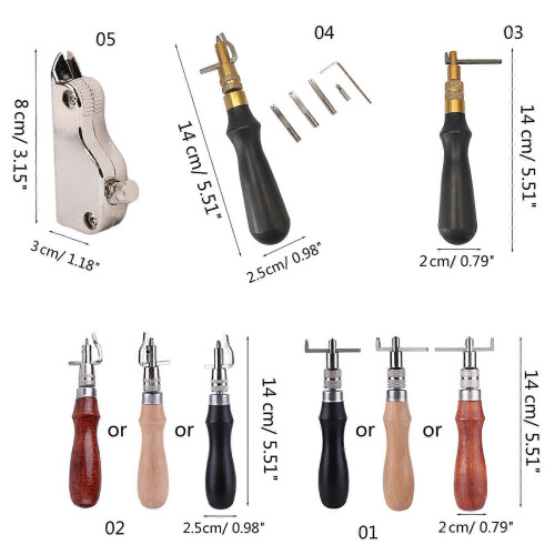 (V type)Leather working Groover Edger Tool Wood Handle Trencher 7 in 1 / Single Functions 2