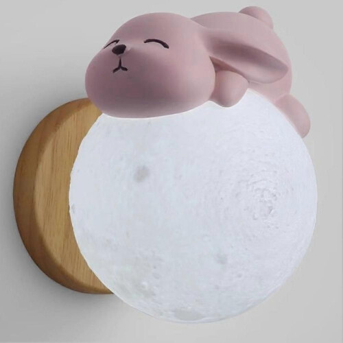 (Modello Coniglio - Rosa) Lampada da parete moderna a LED cablata dimmerabile per camera da letto dei 1