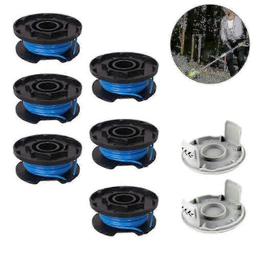 (6 Spool 2 Cap)Trimmer Replacement Spool Line Include 2 Trimmer Cap Compatible Ryobi One+ Ac14rl3a 18v, 1