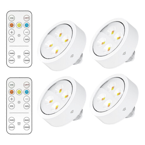 (4pcs)Battery Operated Light Bulbs With Remote, Battery Powered Led Puck Lights With E26 Screw In, Aa