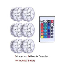 (6lamp 1remote)10 Led Remote Controlled Submersible Light Battery Operated Rgb Underwater Lamp For Outdoor