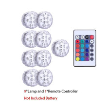 (9lamp 1remote)10 Led Remote Controlled Submersible Light Battery Operated Rgb Underwater Lamp For Outdoor