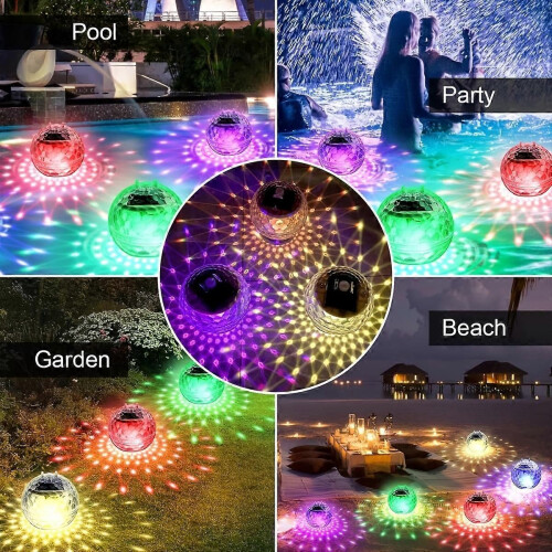 (Warm White Light)1pc LED Solar Pool Light - Waterproof, Color-Changing, Night Auto-On - For Pools, 2