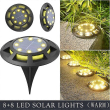 (4 pezzi - Luce calda) 1/4 luci solari da terra, 16 luci solari a LED, luci da terra impermeabili per