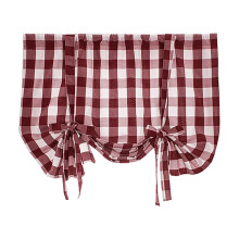 Tie Up Curtain Check Lace Up Curtains 32 x 55 Inch Red Rod Pocket Translucent Filter Curtains for Kitchen Bedroom Living Room 80 x 140 cm
