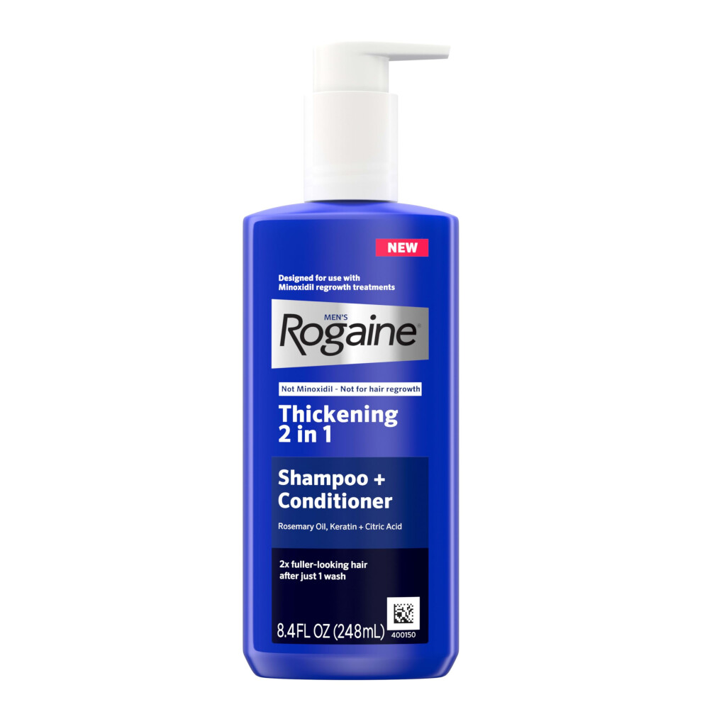 Rogaine Men's Thickening 2 in 1 Shampoo + Conditioner Hair Thickening Shampoo & Conditioner with Rosemary Oil Keratin & Citric Acid Leaves Hair