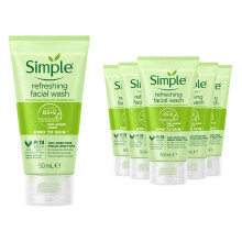 (6x 50ml) Simple Kind to Skin Soap Free Refreshing Facial Gel Wash