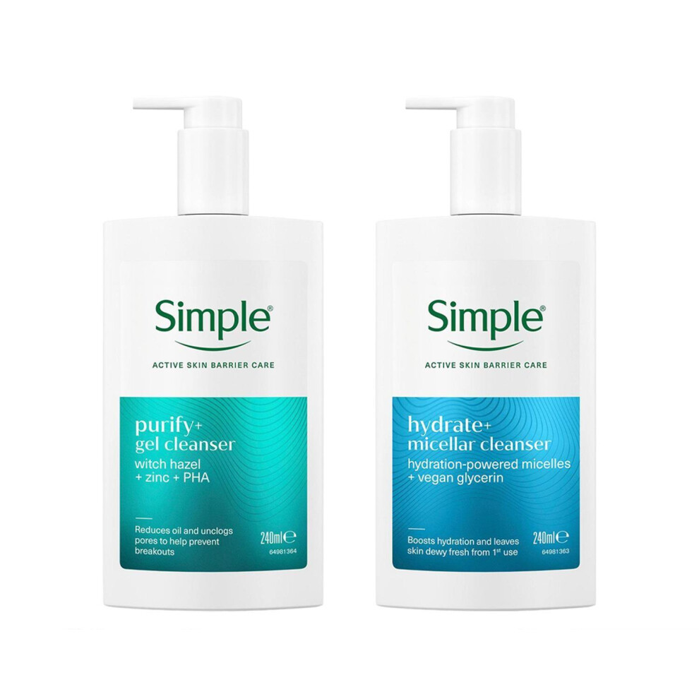 Simple (1X Purify+ Gel & Hydrate+ Micellar Cleanser) Face Wash Bundle - Purify+ Gel & Hydrate+ Micellar Cleanser, 240Ml