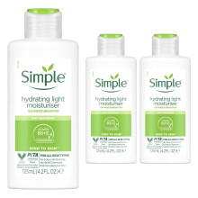 (3x Light Moisture, 125ml) 3x 125ml Simple Kind to Skin 12H Hydrating Light Moisturiser for Sensitive Skin