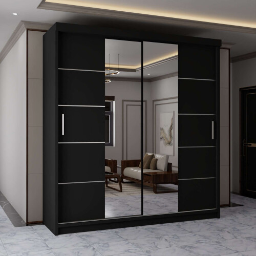 Modern Sliding Wardrobe-Mirror Doors 120cm Black