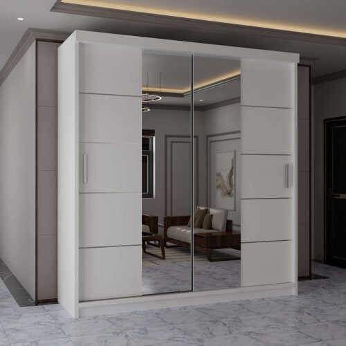 (203cm, White ) Eden Double Sliding Door Wardrobe