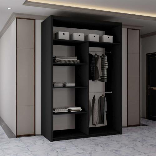 Modern Sliding Wardrobe-Mirror Doors 120cm Black 2