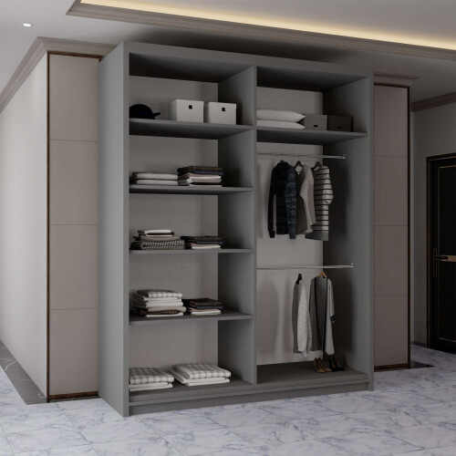 Modern Sliding  Wardrobe-Mirror Doors 180cm Grey 2