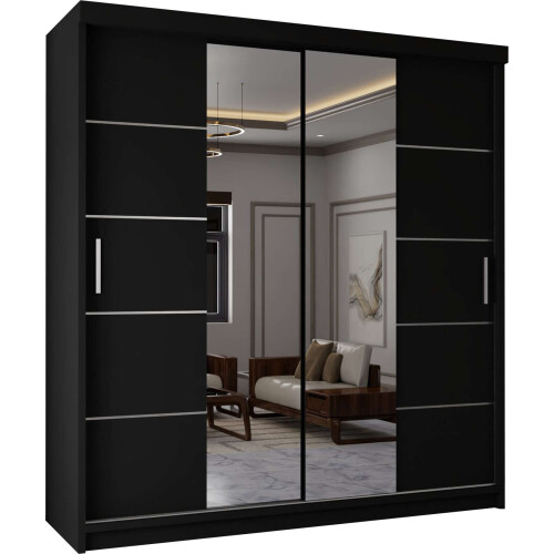 Modern Sliding Wardrobe-Mirror Doors 120cm Black 1