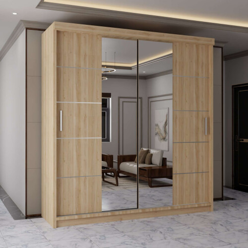 Modern Sliding  Wardrobe-Mirror Doors 150cm Oak