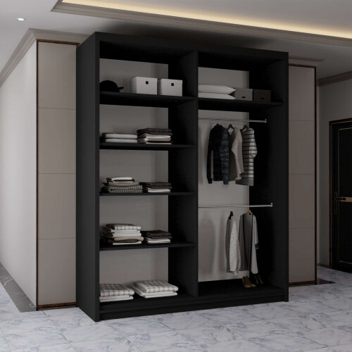 Modern Sliding  Wardrobe-Mirror Doors 180cm Black 2