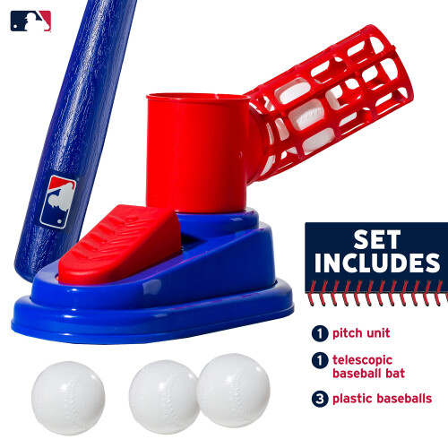 Franklin Sports Μηχανή Πίτσα Μπέιζμπολ για Παιδιά - Pop A Pitch με Μπάτ και 3 Πλαστικές Μπάλες 1