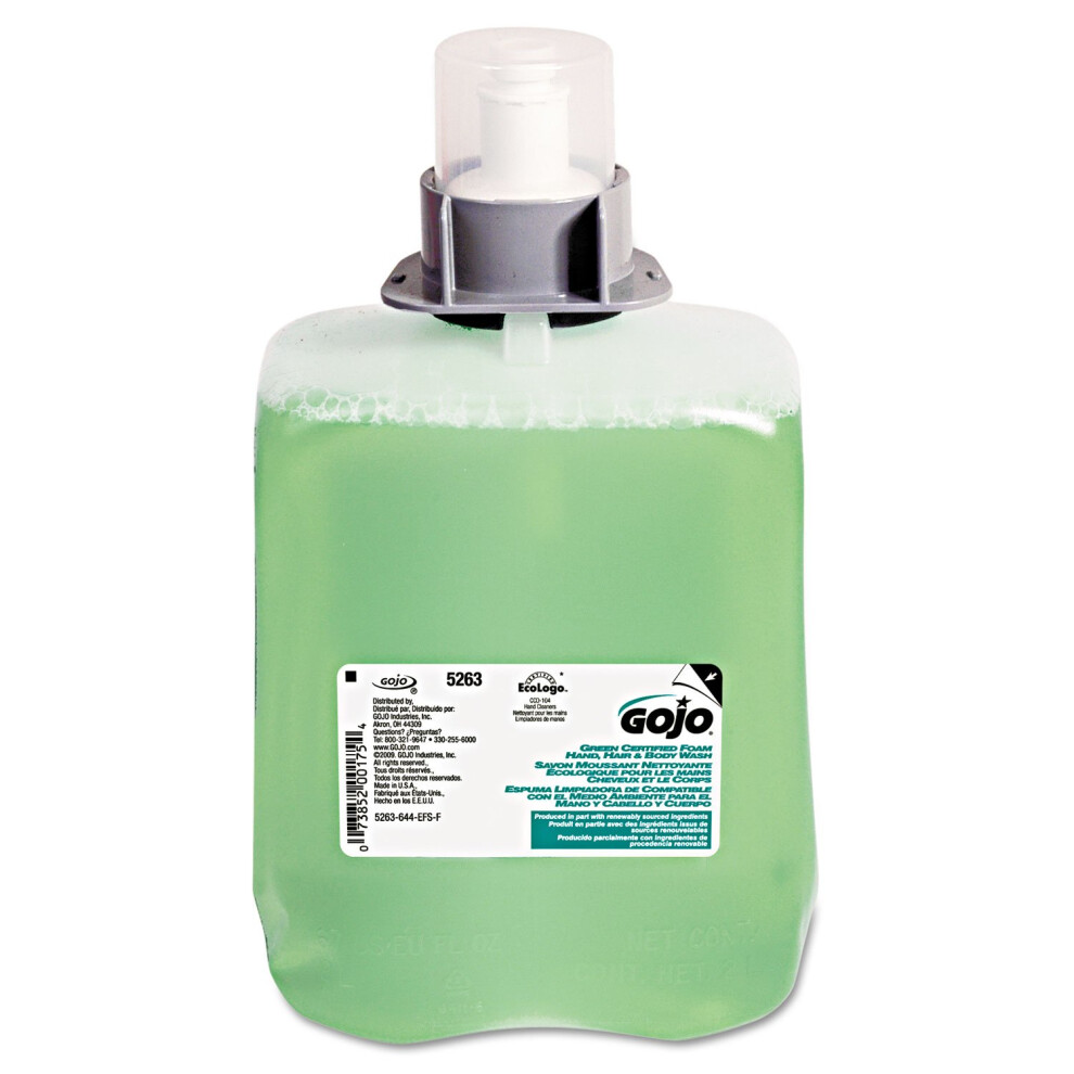 Gojo Goj 5263-02 Purell Green Certified Foam Hand, Hair And Body Wash For Fmx-20 Dispenser, 2000 Ml Volume (Pack Of 2)