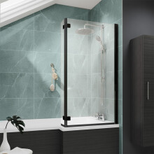 Nes Home 830mm Reversible 6mm Tempered Glass L-shape Bath Screen Matte Black