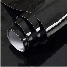 TANONE Shiny Black Contact Paper Peel Stick Wallpaper Vinyl Wrap Self Adhesive Decorative Film for Wallcovering Kitchen Countertops Cabinets Furn