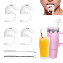 Anti-Wrinkle Straw Covers Set of 6, Silicone Straws Lids with Cleaning Brush for Stanley Cup, Durable Plastic Straws Accessories
