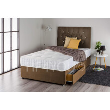 (5ft, 2 Drawers) Chocolate Plush Divan Bed Set with 1000 Pocket Sprung Mattress and Matching Diamante Headboard