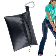 Golf Tee Bag PU Leather Golf Ball Storage Bag with Clip and Key Ring, Portable Golf Accessories Handbag for Golf Balls