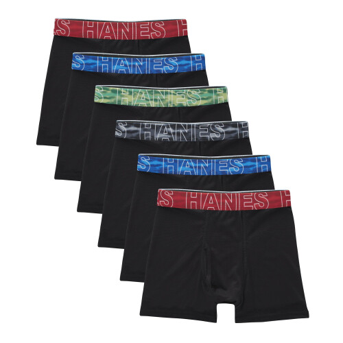 Hanes Αγόρια Big Performance Tween Boxer Brief Pack, X-Temp Mesh Stretch 6-Pack, Μαύρο, Large