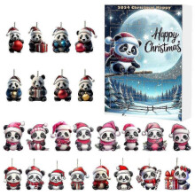 (B) 2025 Christmas Countdown Calendar Cute Pandass Acrylic Decoration Holiday Gifts Box For Family And Friend