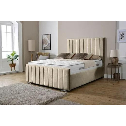 CALISMA Gio Plush BedFrame with 46Headboard & 20Footboard  Cream, 3FT