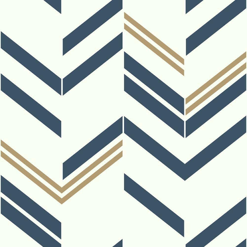 Roommates Rmk9002wp Blue And Metallic Gold Chevron Stripe Peel And Stick Wallpaper 20.5X 16.5 Feet 034878330846