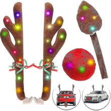 2025 Reindeer Christmas Antlers for Cars - Car Kit with LED Lights, Nose, Tail, Top & Grille, Rudolph Reindeer