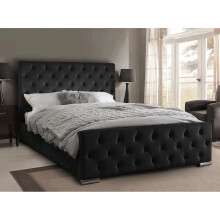 Oasis Buttoned Bed Frame with Velvet Finish 4FT6-Black