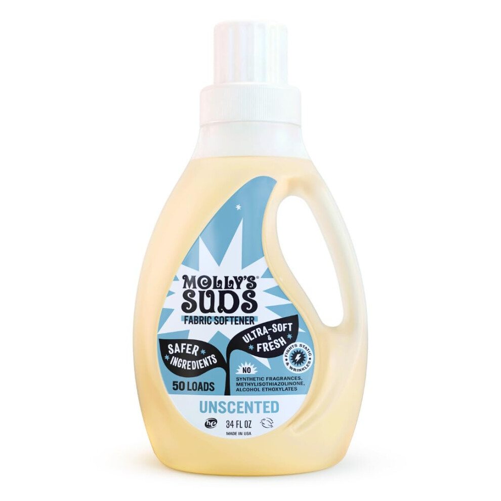 Molly's Suds Fabric Softener Liquid For Sensitive Skin | Vinegar-Powered Infused With Essential Oils | Fights Static Reduces Wrinkles Deodorizes | U