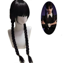 Wednesday Addams pruiken voor kinderen, volwassenen, feest, verkleedaccessoires, cosplay-rekwisieten,