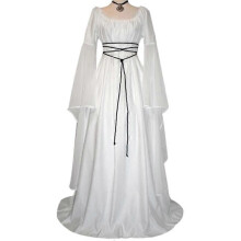 Vrouwen vintage stijl middeleeuwse maxi-jurk met vetersluiting, gotische maskeradejurk, middelhoge taille,