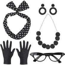 (Style4-Black) Damesjurken uit de jaren 50, damesaccessoires met chiffon sjaal, rockabilly accessoires