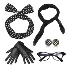(Style1-Black) Damesjurken uit de jaren 50, damesaccessoires met chiffon sjaal, rockabilly-accessoires