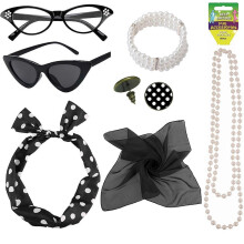 (Style2-Black) Damesjurken uit de jaren 50, damesaccessoires met chiffon sjaal, rockabilly accessoires